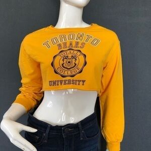 𝅺h&m yellow mustard Toronto bears crop sweatshirt